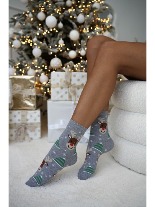 Women's Christmas socks Smiling Reindeers & Christmas trees 1283.047