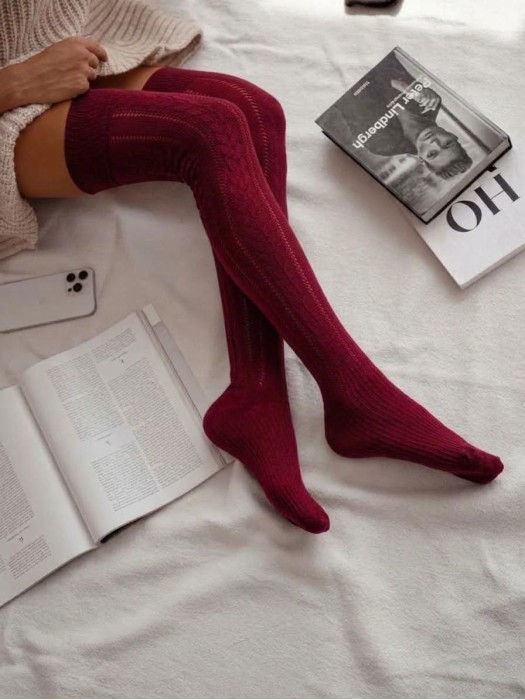 Openwork braid pattern over-the-knee socks