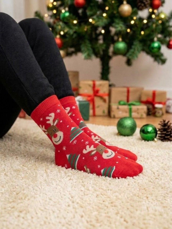 Children's Christmas socks Smiling reindeer &...
