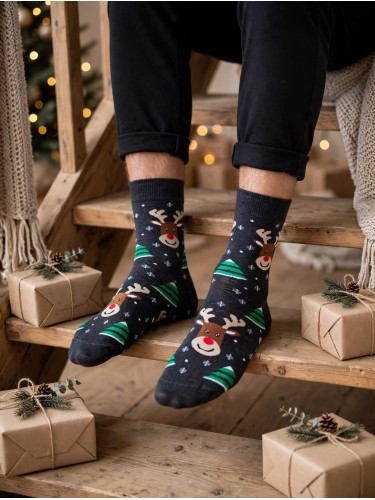 Men's Christmas socks Smiling reindeer & Christmas trees... 2