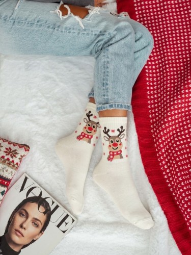 Women's Christmas socks Reindeer in a scarf 1283.053