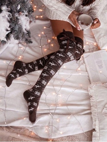 Cotton Christmas pattern over-the-knee socks with a...