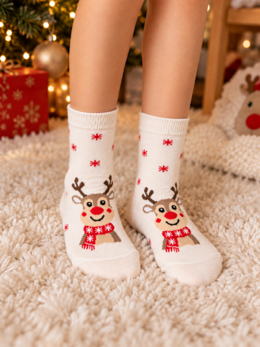 Children's Christmas socks Reindeer in a scarf 1306.016