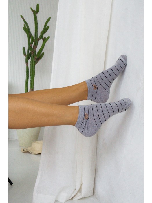 Women's Little Teddy Bear with stripes pattern low ankle socks 010.1146