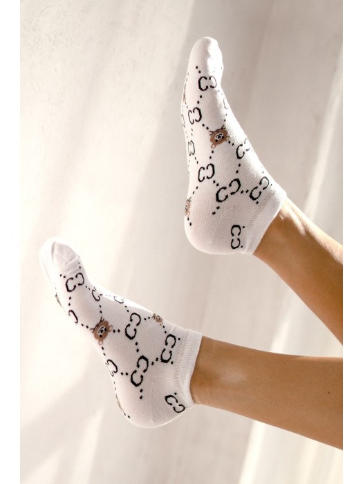 Women's CC with a little Teddy Bear pattern low ankle socks 012.1146