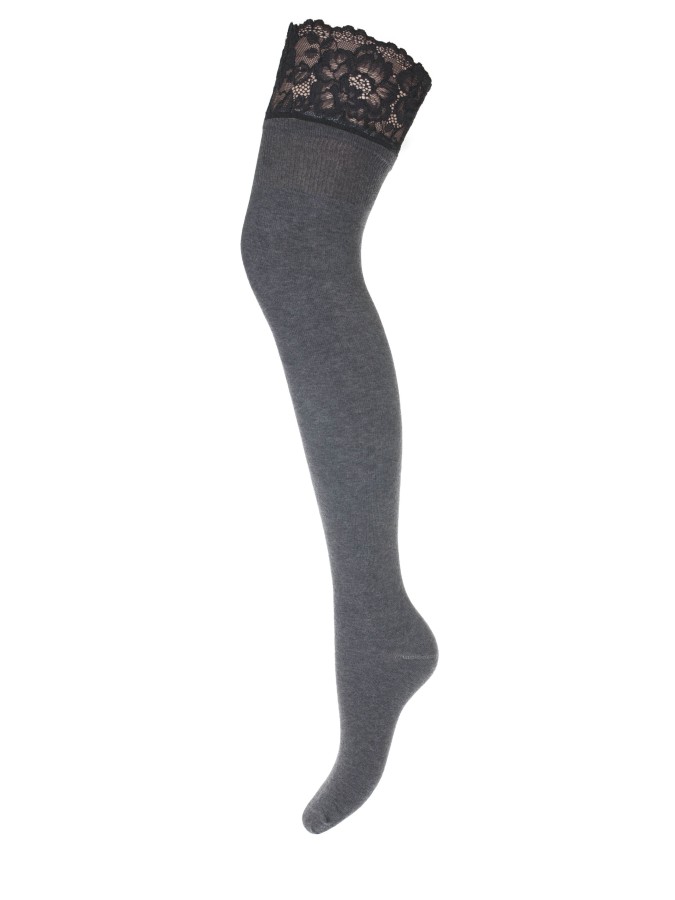 Cotton over-the-knee socks with a wide lace top...