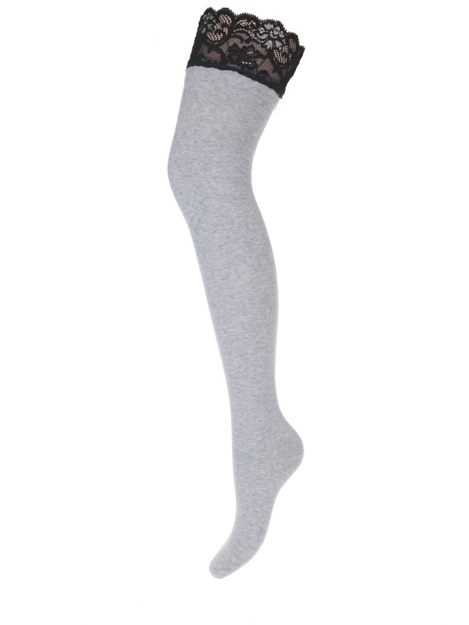 Cotton over-the-knee socks with a wide lace top...