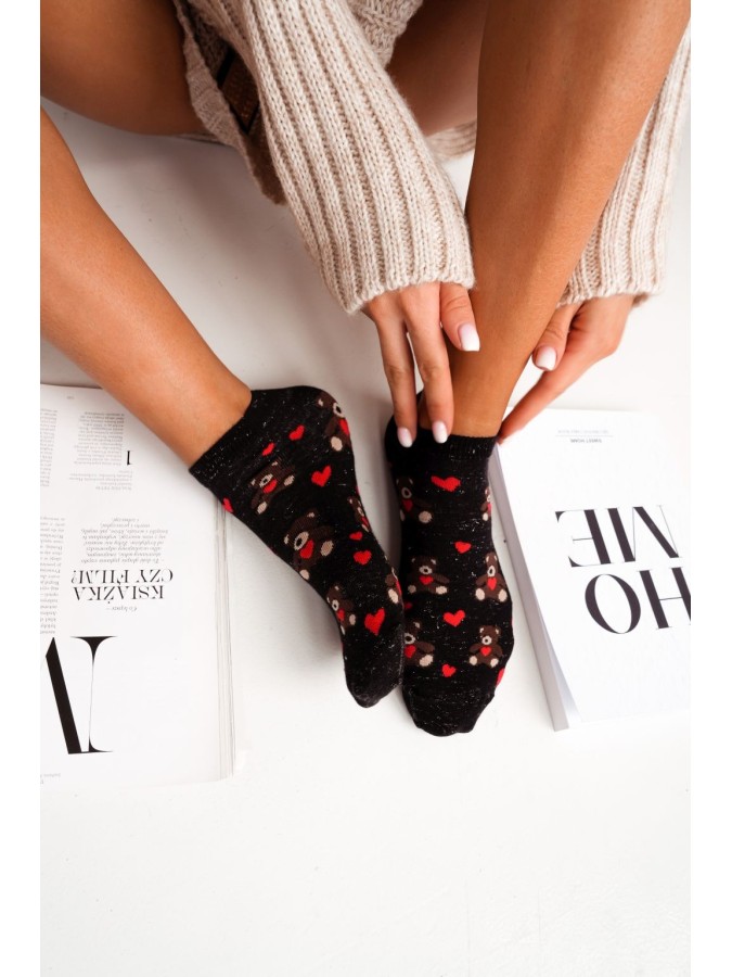 Women's Teddy Bears & hearts pattern low ankle...