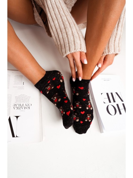 Women's Teddy Bears & hearts pattern low ankle socks 024.1146