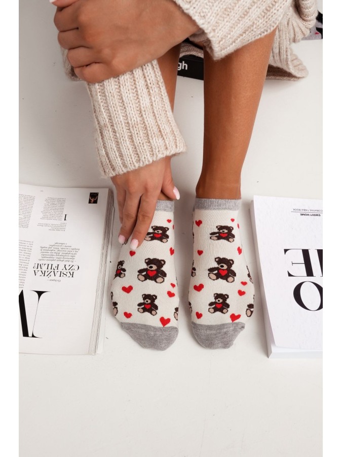 Women's Teddy Bears & hearts pattern low ankle...