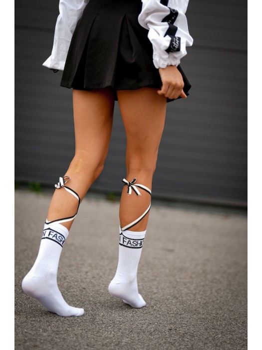Women's cotton socks with back tie detail FASHION 1405