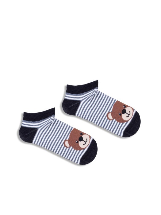 Kids' Teddy Bear's big head with stripes pattern low ankle socks 1160.008
