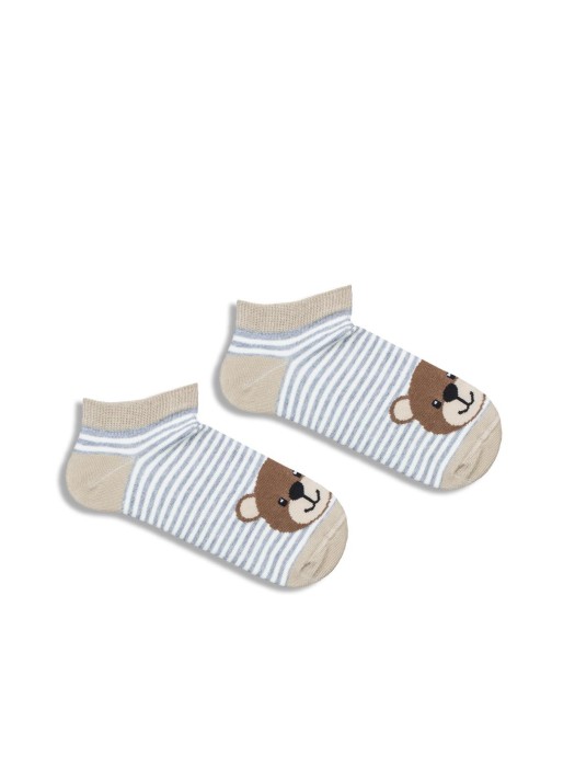 Kids' Teddy Bear's big head with stripes pattern low ankle socks 008.1160