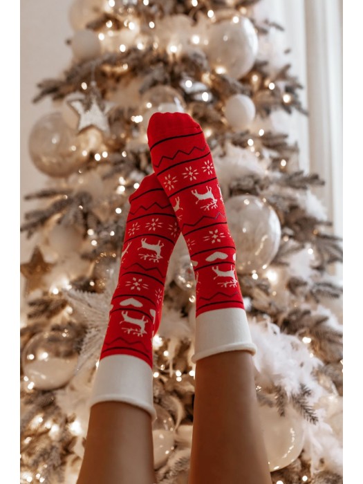 Women's Terry Non-Pressure Thick Socks (Reindeers and Hearts)