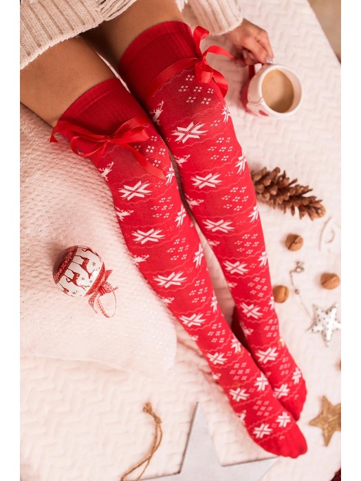 Cotton Christmas pattern over-the-knee socks with a ribbon 1139.000