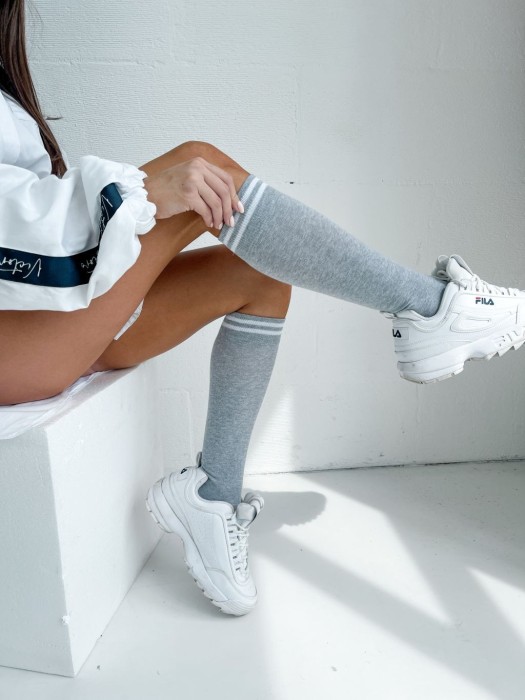 Women's Cotton knee socks with a striped welt 0248.004