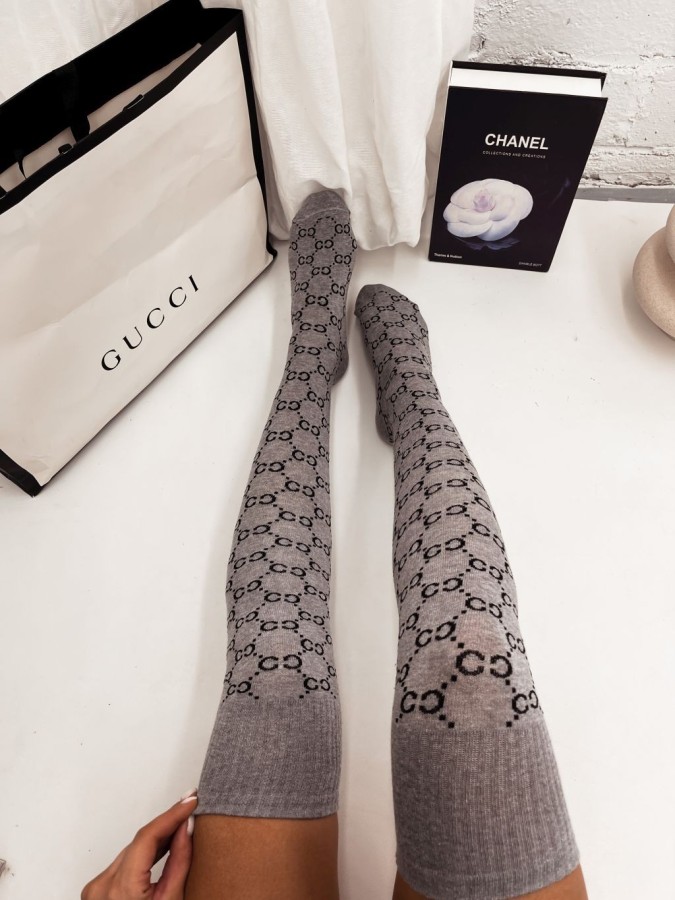 Cotton CC pattern over-the-knee socks