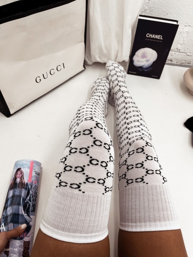 Cotton CC pattern over-the-knee socks