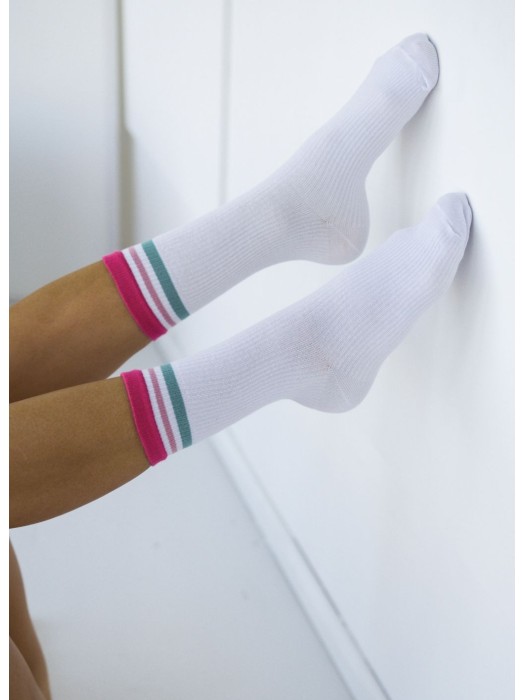 Women's ribbed socks with stripes 1313.001