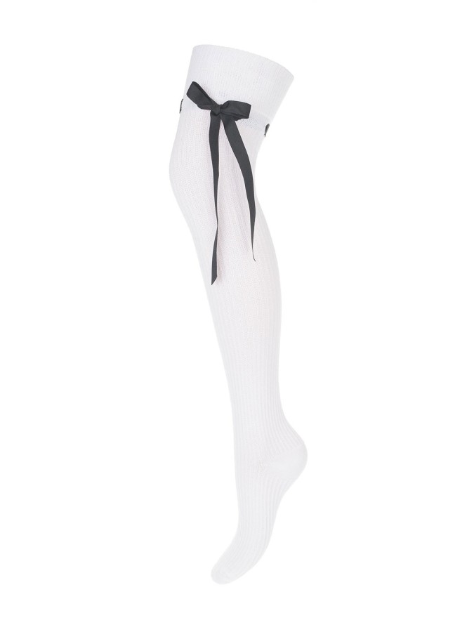Openwork ribbon tied over-the-knee socks RIBBED