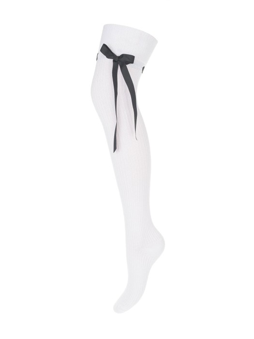 Openwork ribbon tied over-the-knee socks RIBBED