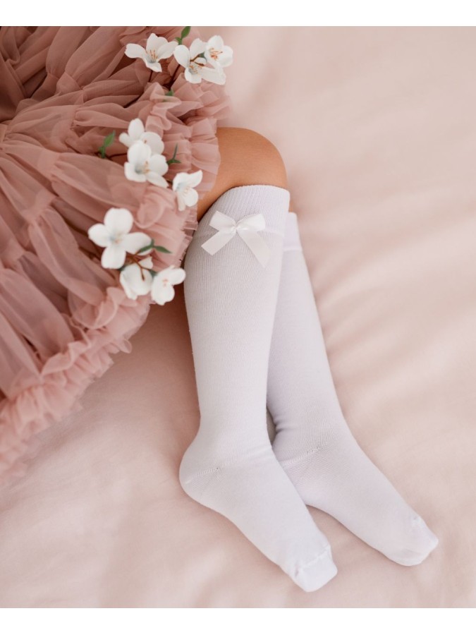 Kids' cotton knee socks with a bow