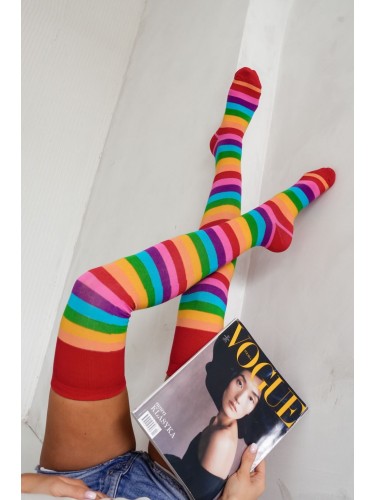 Cotton Rainbow stripes pattern over-the-knee socks