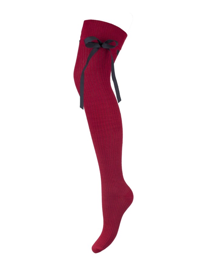 Openwork ribbon tied over-the-knee socks RIBBED