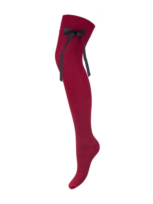 Openwork ribbon tied over-the-knee socks RIBBED