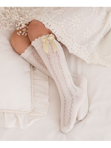 Kids' openwork knee socks with a bow