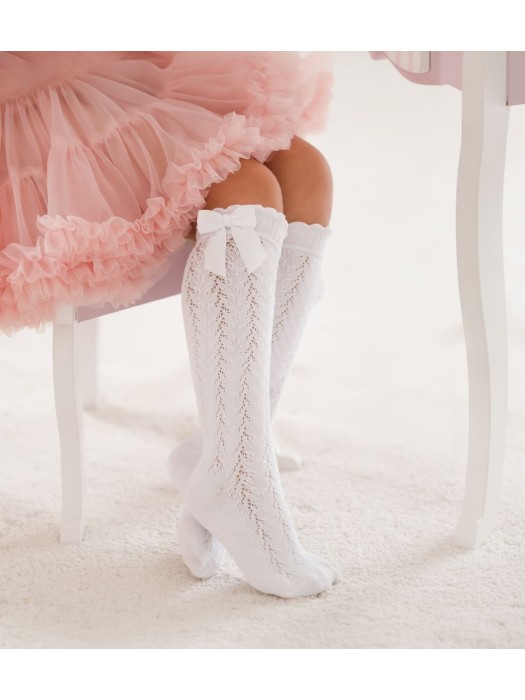 Kids' openwork knee socks with a bow