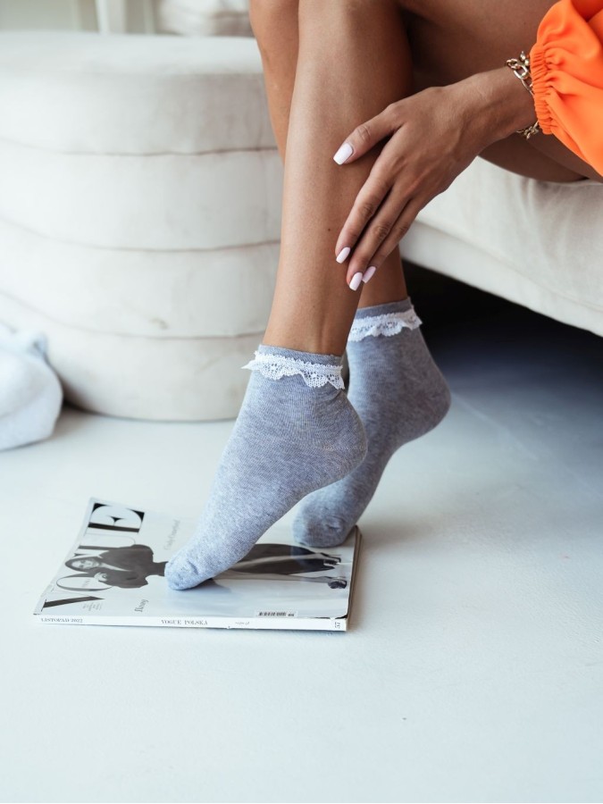 Women's cotton lace trim socks 0897