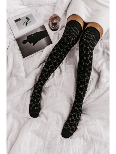 Cotton CC pattern over-the-knee socks 2