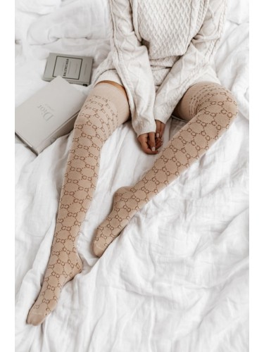 Cotton CC pattern over-the-knee socks