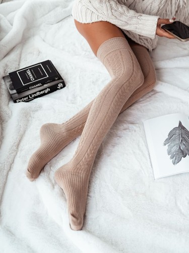 Openwork braid pattern over-the-knee socks