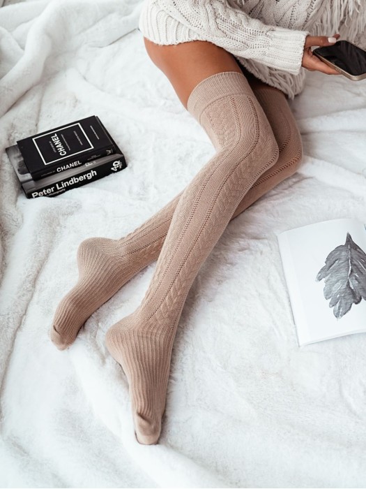 Openwork braid pattern over-the-knee socks
