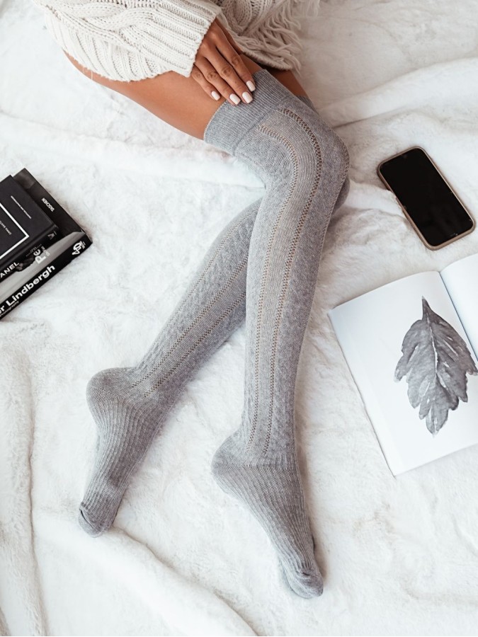 Openwork braid pattern over-the-knee socks