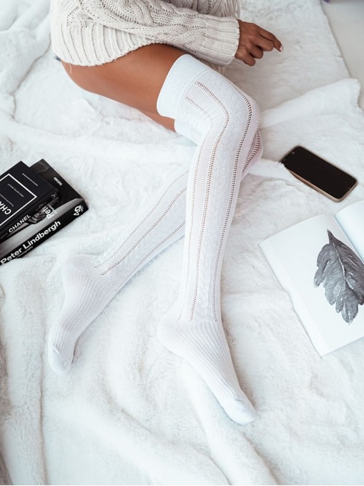 Openwork braid pattern over-the-knee socks