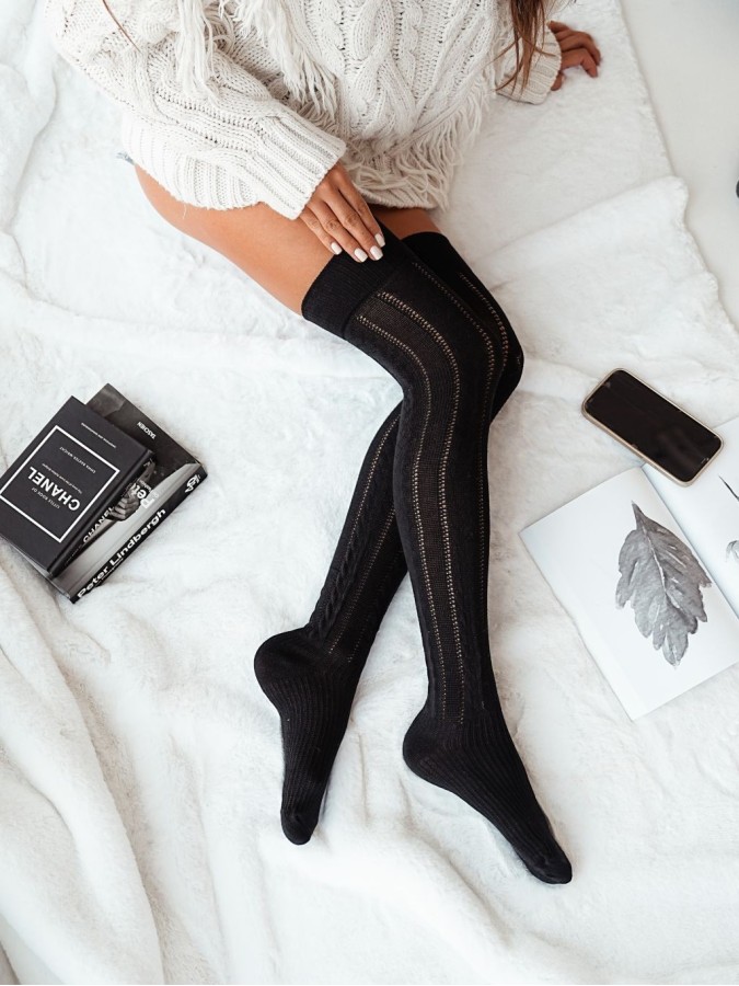 Openwork braid pattern over-the-knee socks