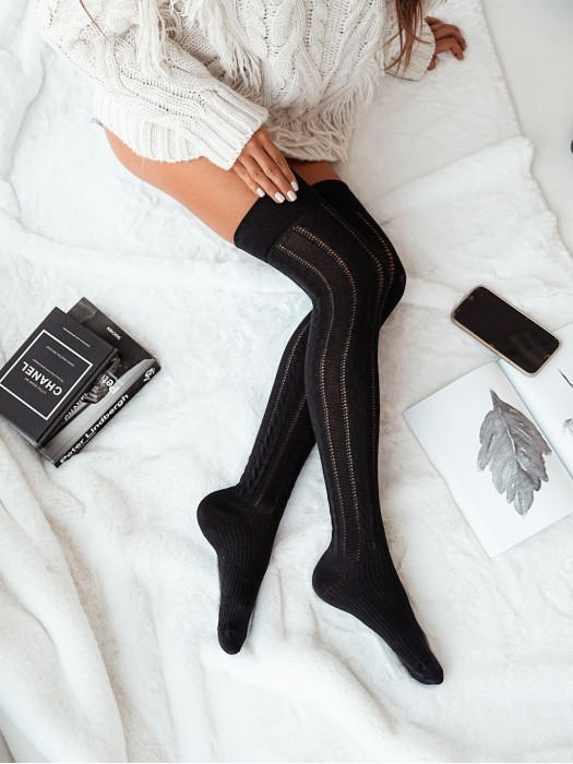 Openwork braid pattern over-the-knee socks