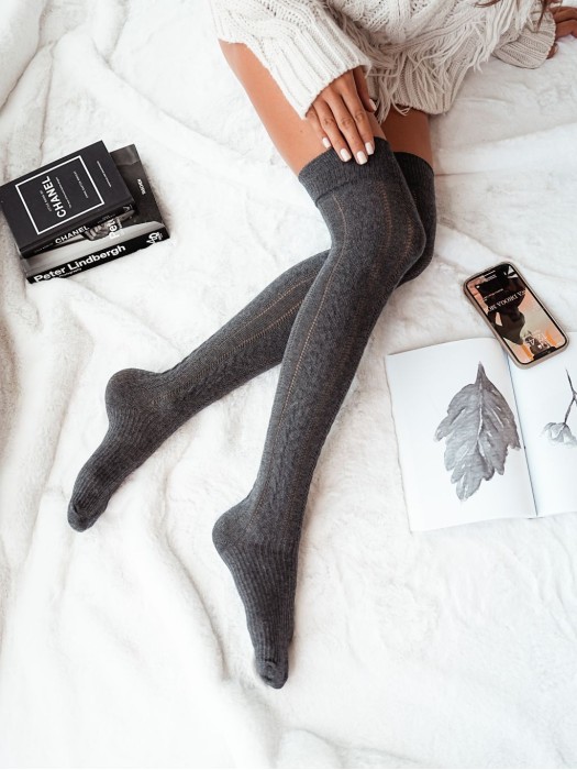 Openwork braid pattern over-the-knee socks