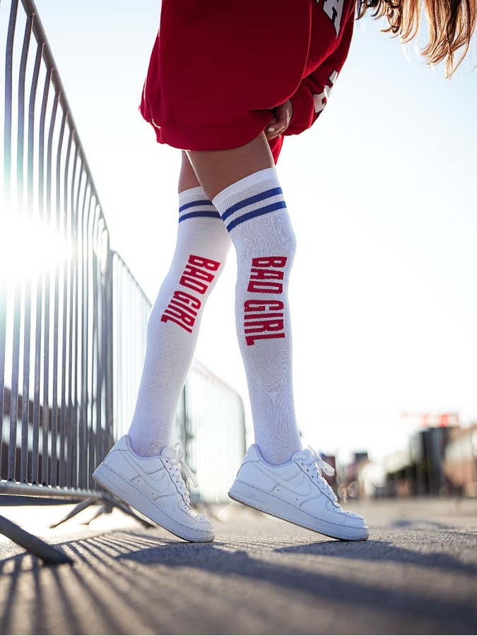 Cotton BAD GIRL pattern over-the-knee socks