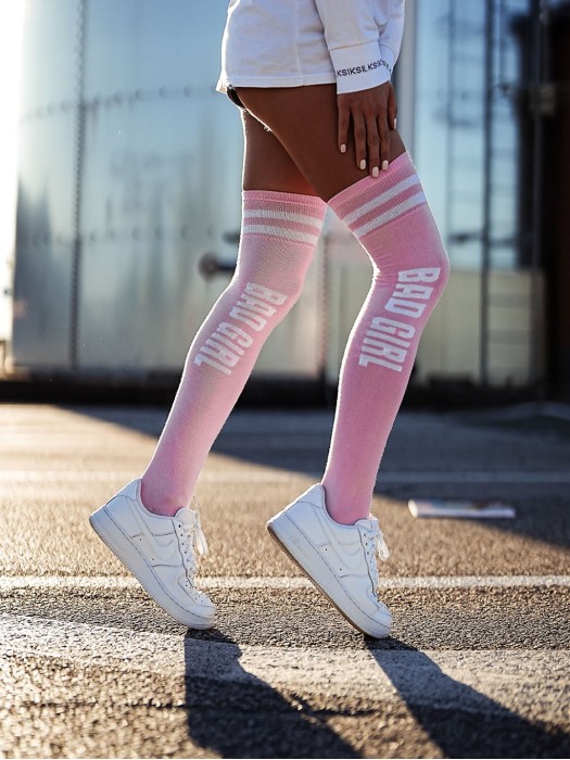 Cotton BAD GIRL pattern over-the-knee socks