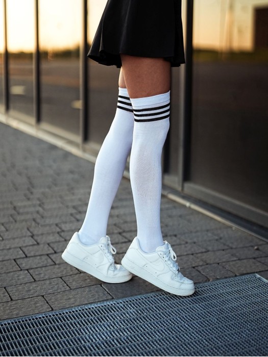 Cotton over-the-knee socks with a striped welt 0293.002