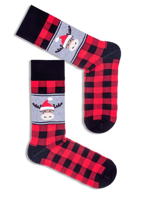 Men's Christmas Plaid & Reindeer pattern socks 1290.002