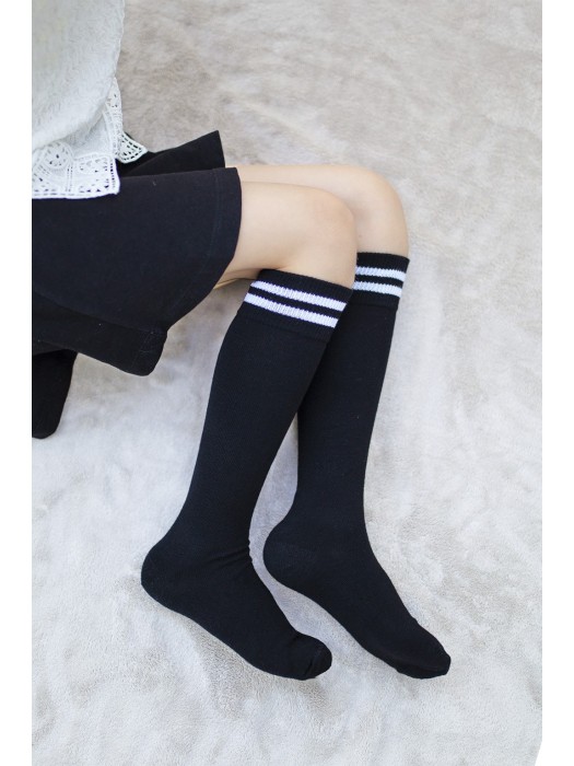 Kids' cotton knee socks with a striped welt