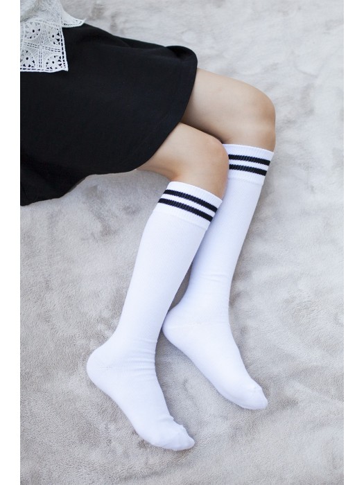 Kids' cotton knee socks with a striped welt