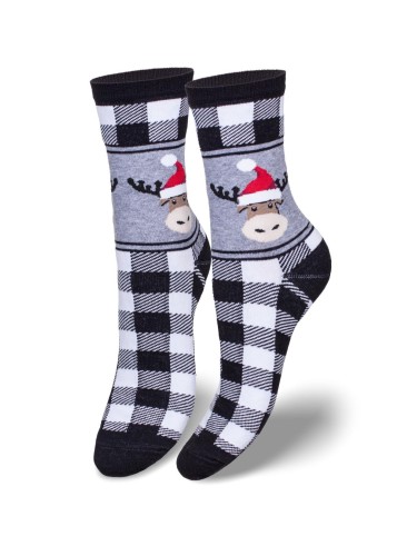 Women's Christmas Plaid & Reindeer pattern socks 1283.001 2