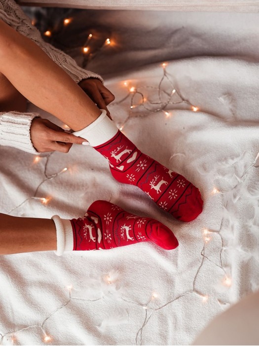 Women's Terry Non-Pressure Thick Socks (Reindeers and Hearts)