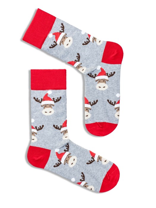 Men's Christmas Reindeer in Santa Claus' hat pattern socks 1290.006